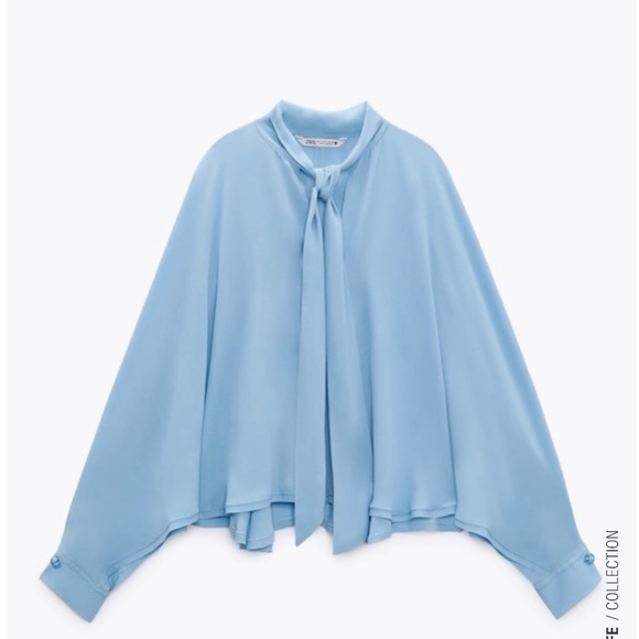 Zara Blue Flowy Cape Sleeve Blouse Size S NWT - Picture 1 of 9